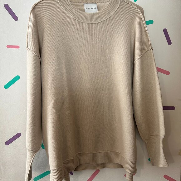 Pink Rose Cream Long Sleeve Knit Sweater - Picture 4 of 5